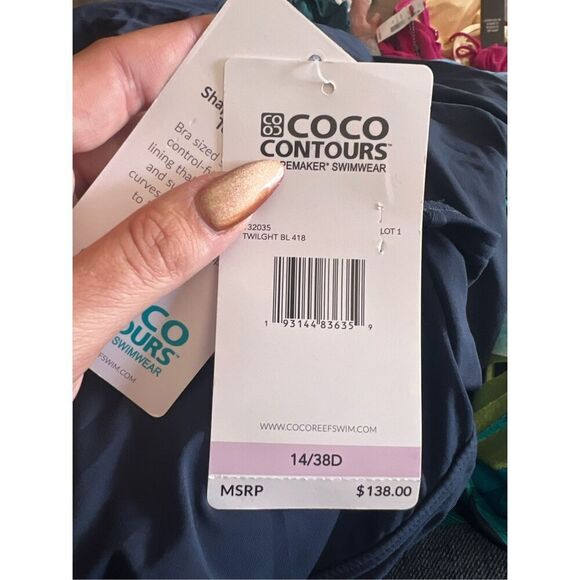 Coco Reef Contours NWT Solitare One Piece Swimsuit Twilight Blue Size 14 - Picture 5 of 5